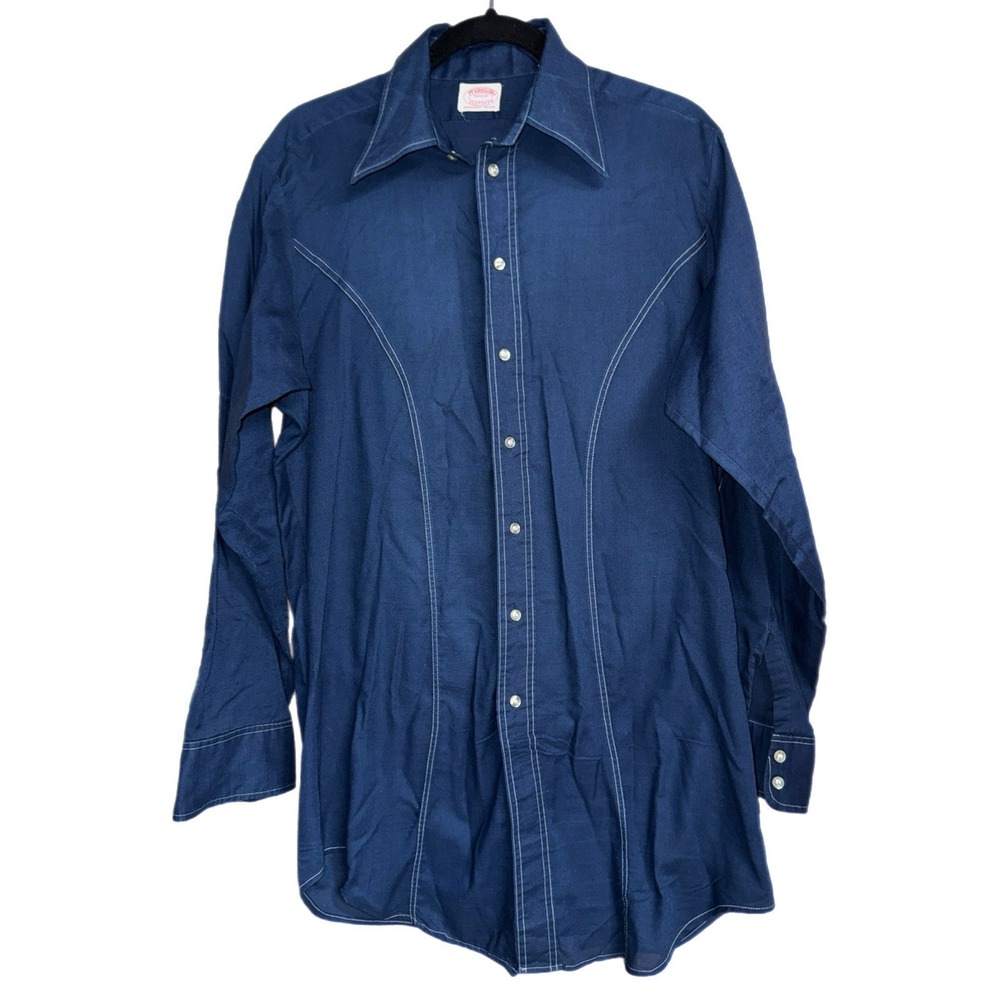 Vintage 70s‎ McGregor Scotset Permanent Press Button Down Shirt Size 36 Blue